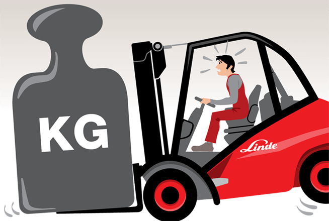 Cartoon van heftruck met te zware belading