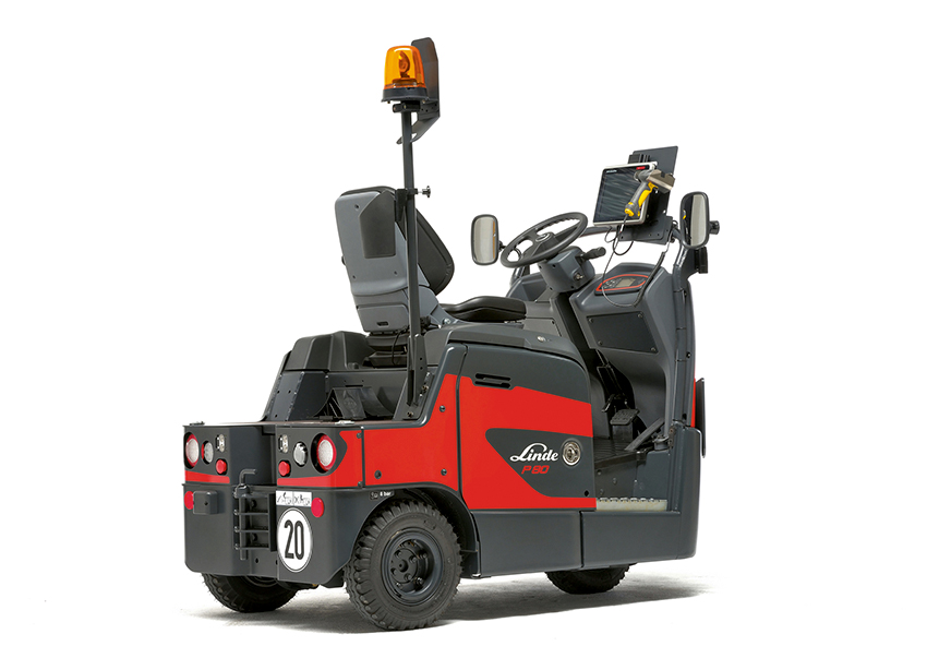 Linde P80 trekker met accessoires zoals zwaailicht en display