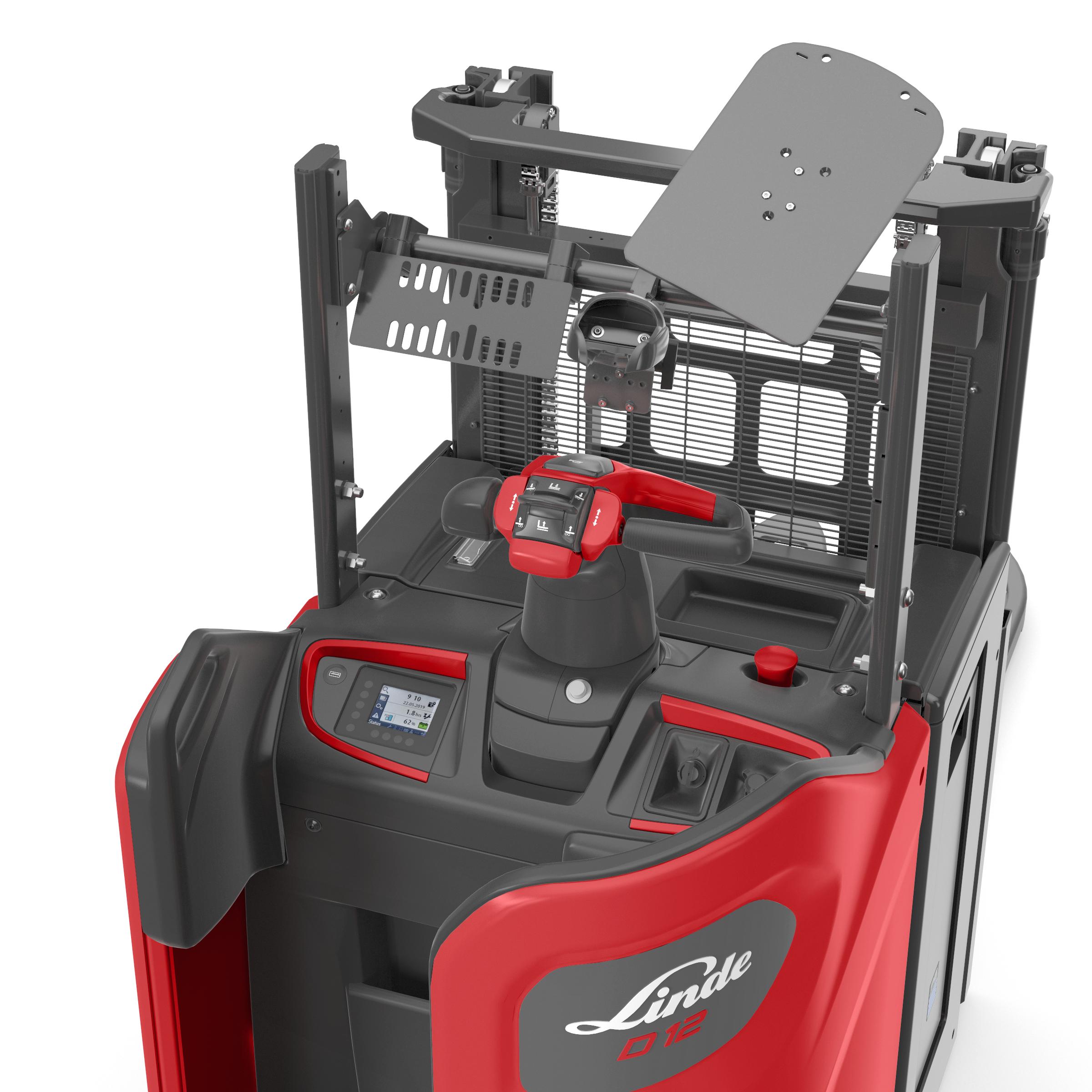 Linde D12 dubbele stapelaar bestuurderscompartiment