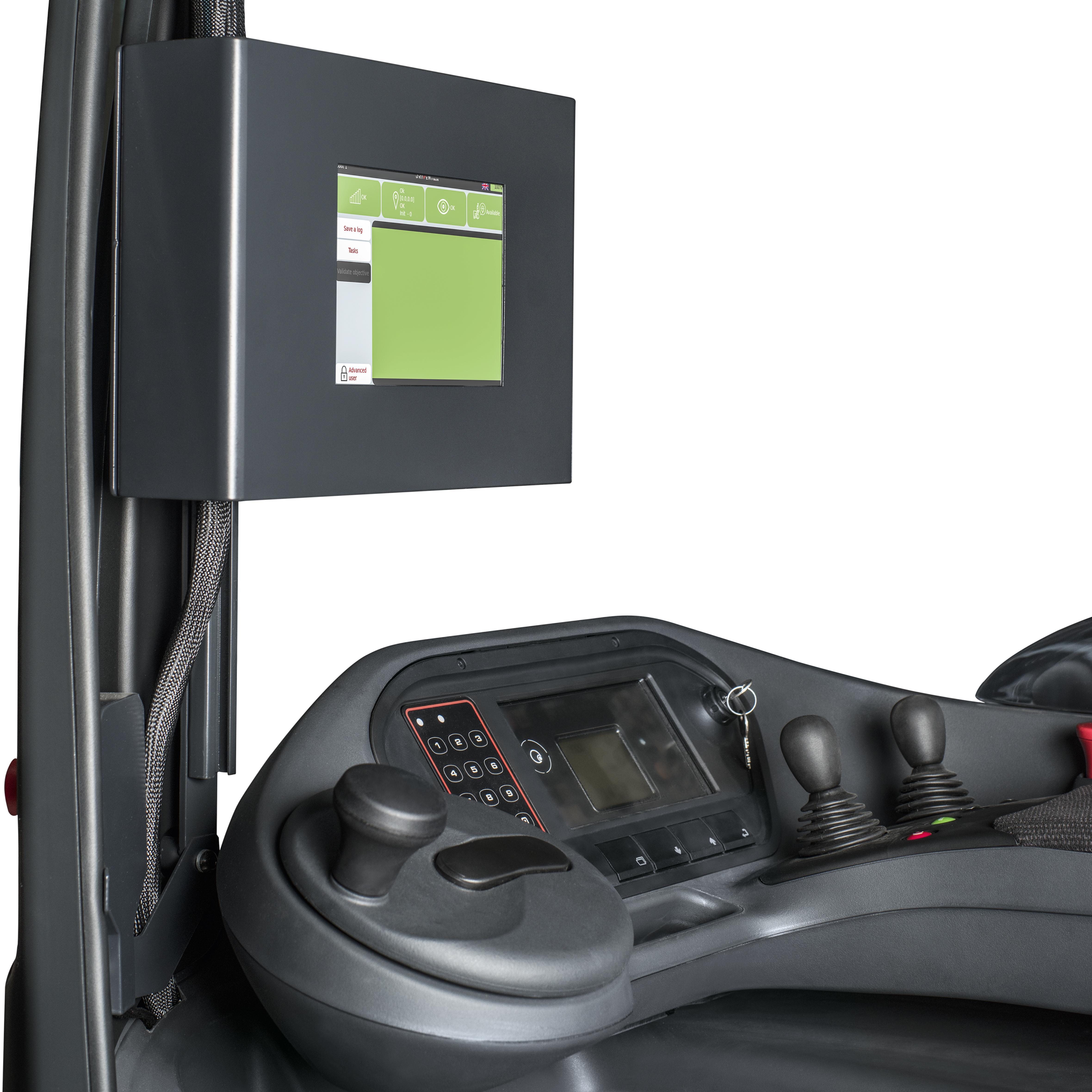 Linde R-Matic stuurwiel en scherm bestuurderscabine