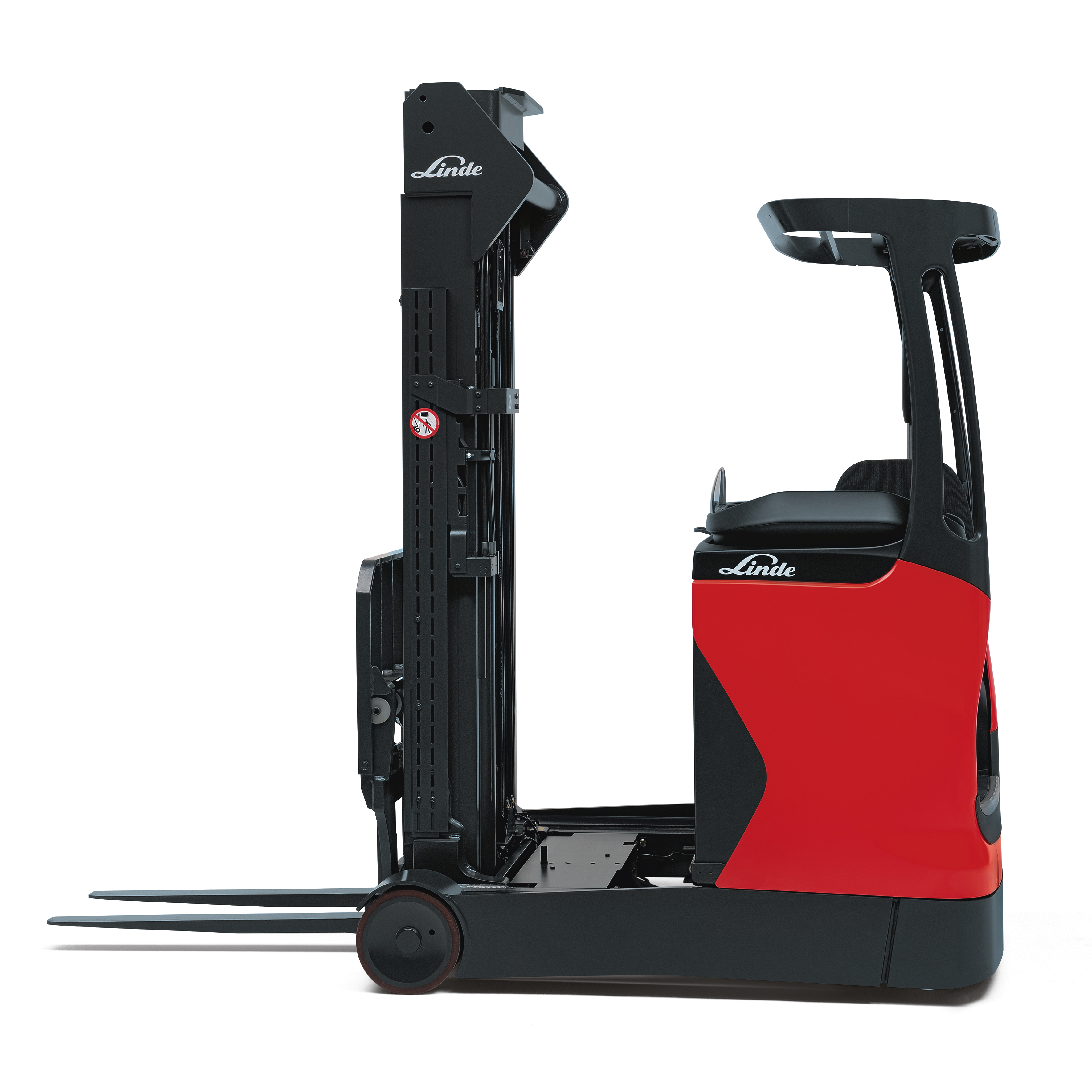 Linde R14 Reachtruck vrijstaand van de zijkant