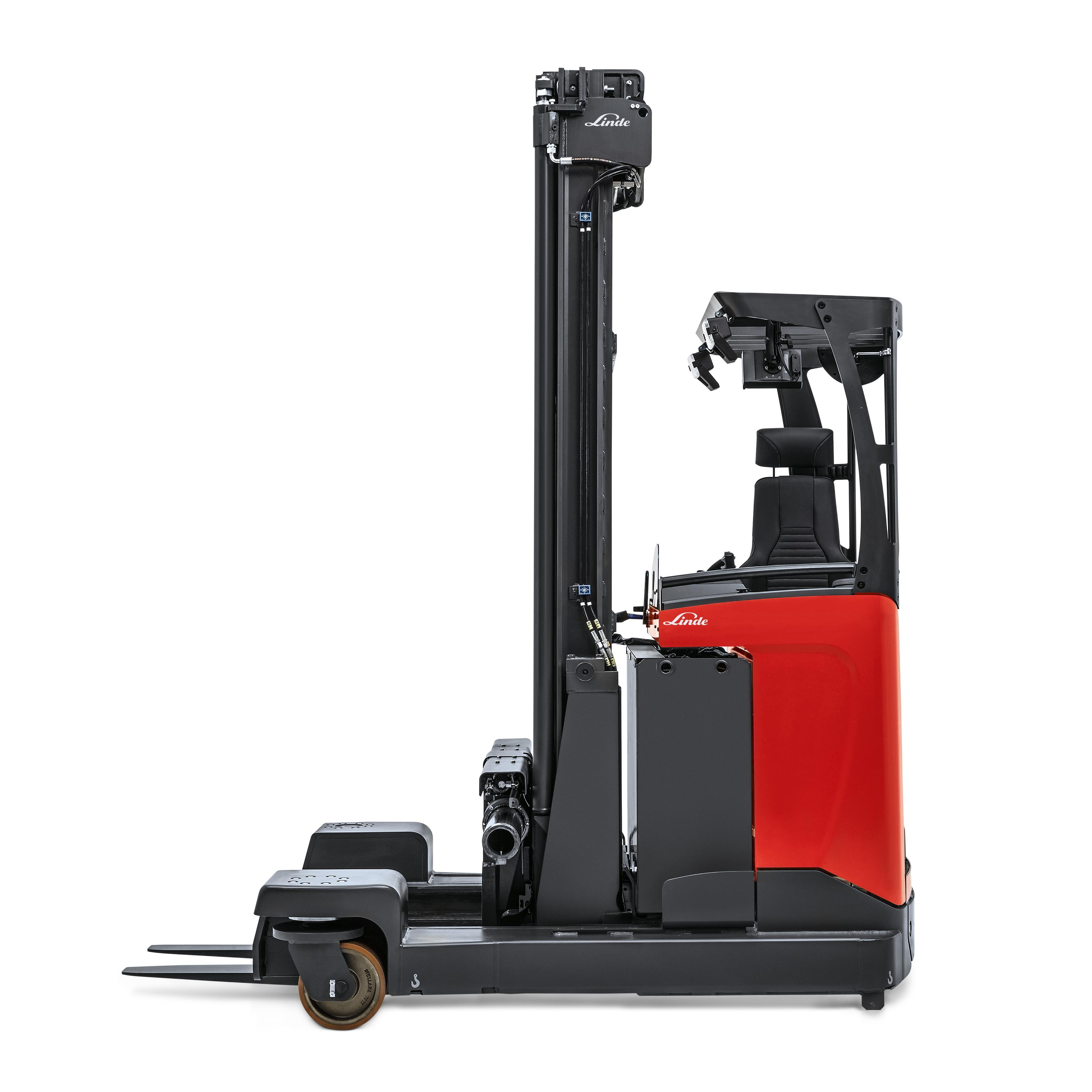 Linde R20 F reachtruck vrijstaand van de zijkant