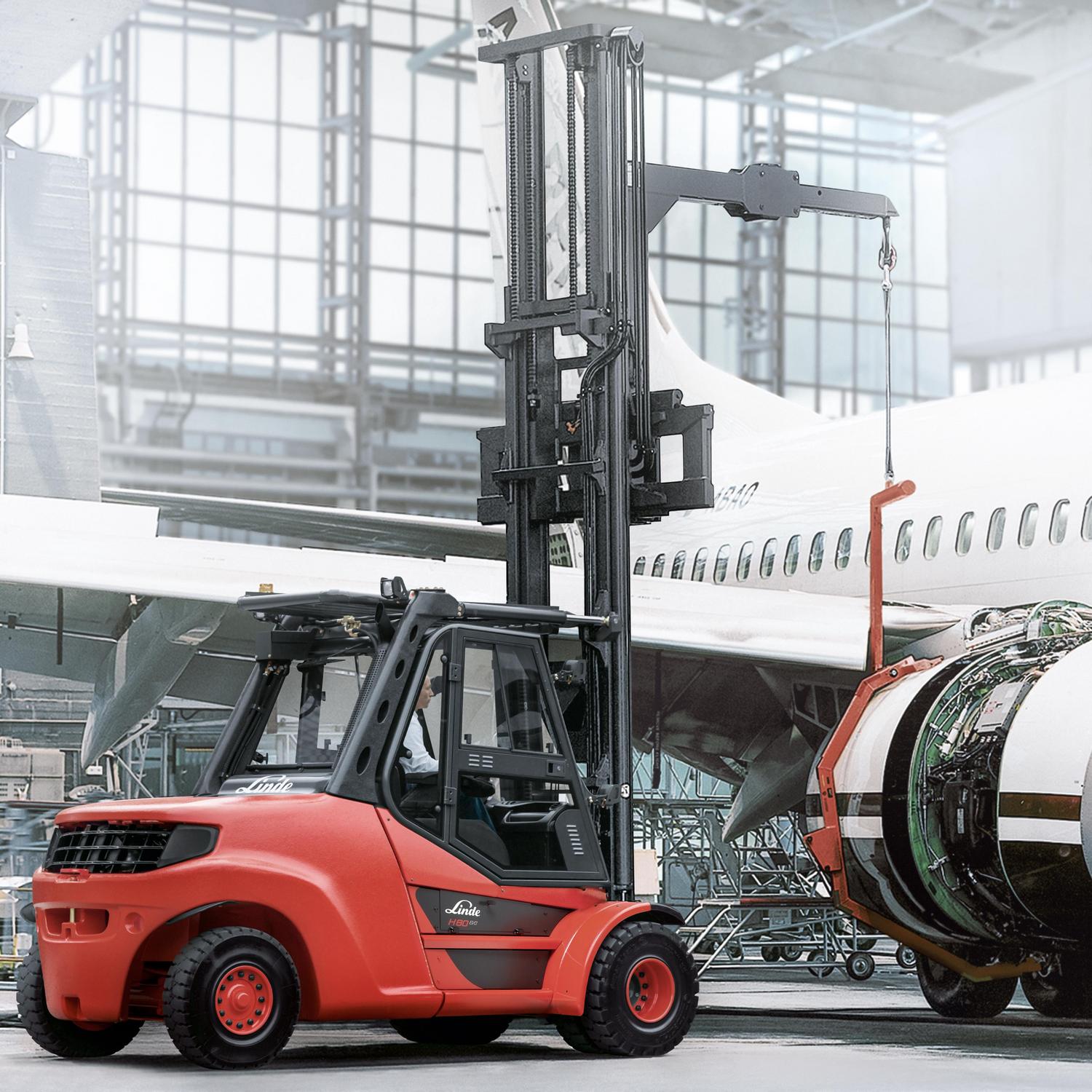 Linde thermische heftruck H50 H80 EVO transport onderdelen luchthaven