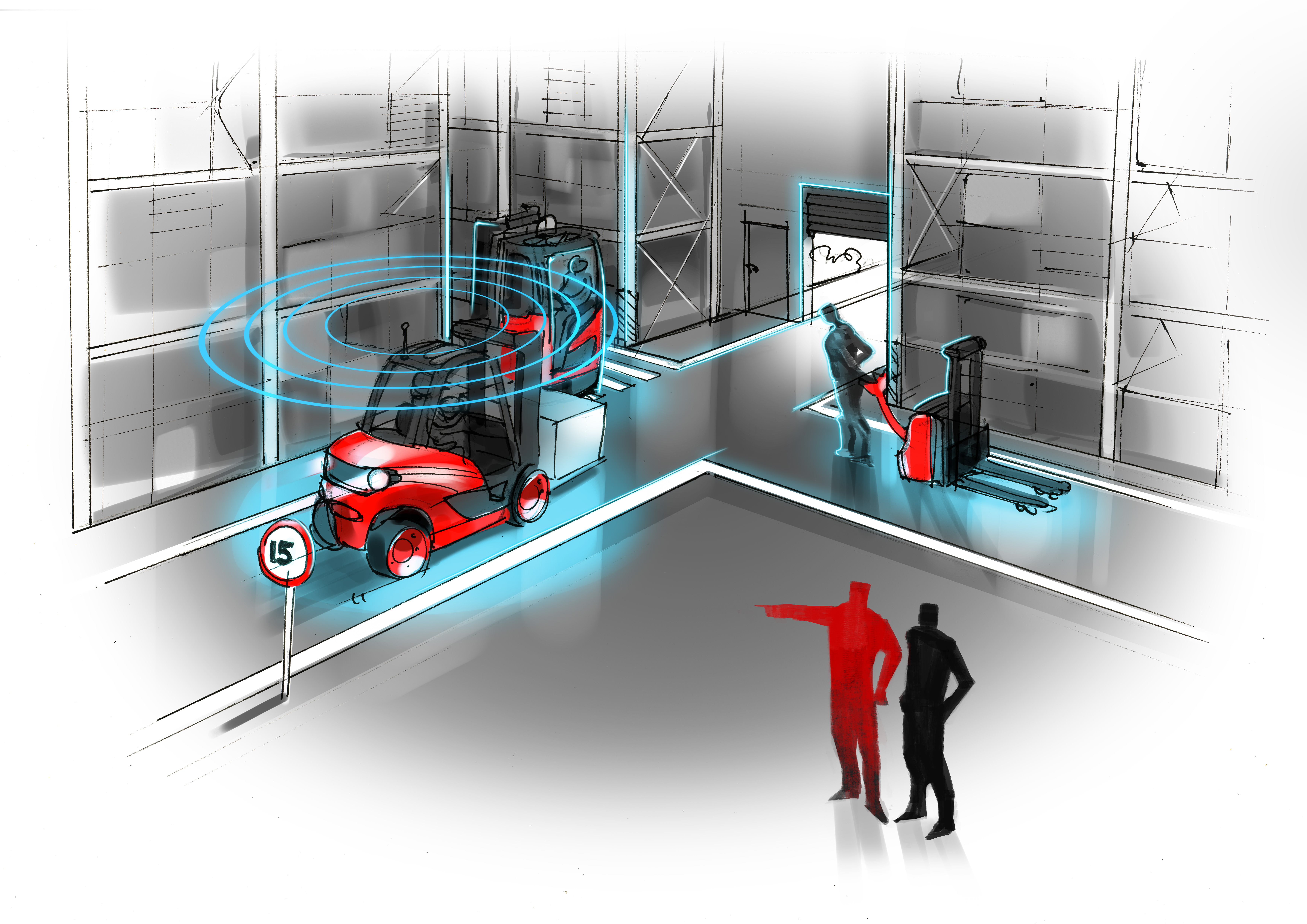 Grafische tekening identificatietechnologie in magazijn - Awardwinnaars Motrac