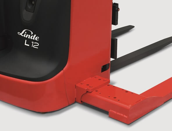 Linde stapelaar L10 L12 AS detail aanpasbare lastbenen